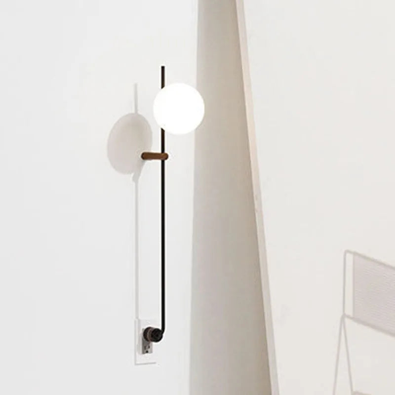 Nordic Vintage Black Iron Ball Wall Lamp with Long Arm E14 Bulb