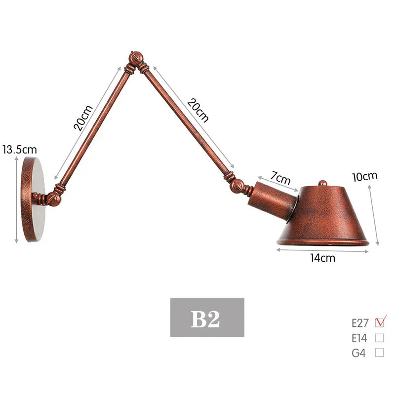 Vintage Iron Swimming Arm Wall Lamp - Rustic Retro Reading Light