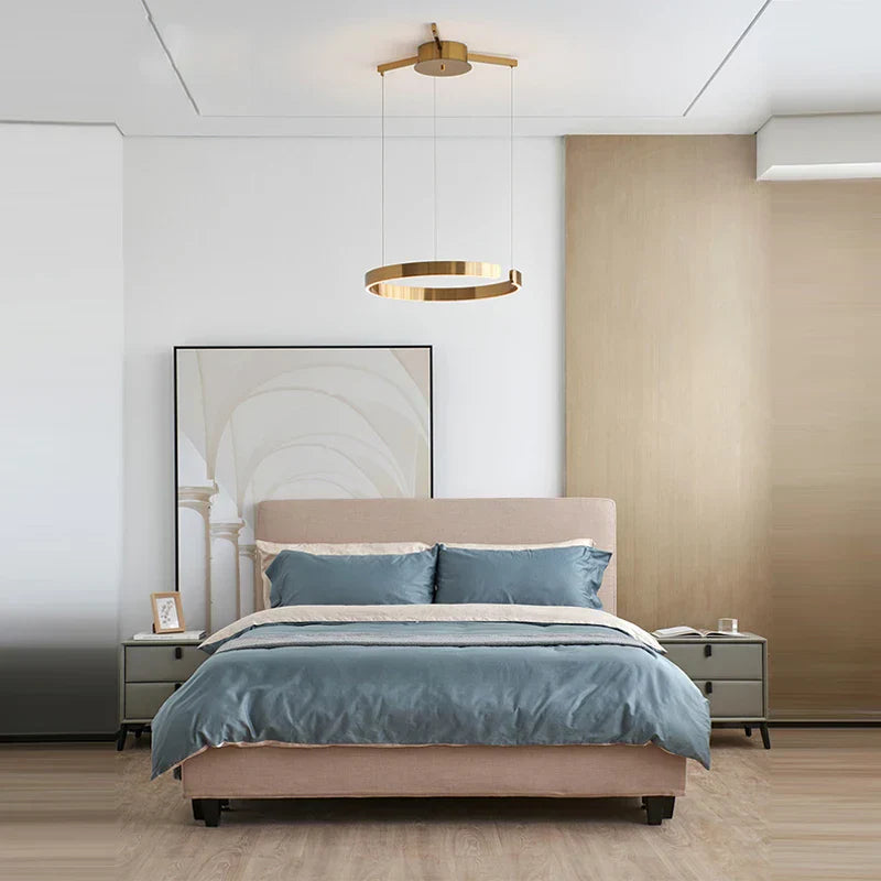 LED Chandelier: Round Rings Pattern, Gold, Modern Design for Living, Dining, Bedroom, Kitchen.