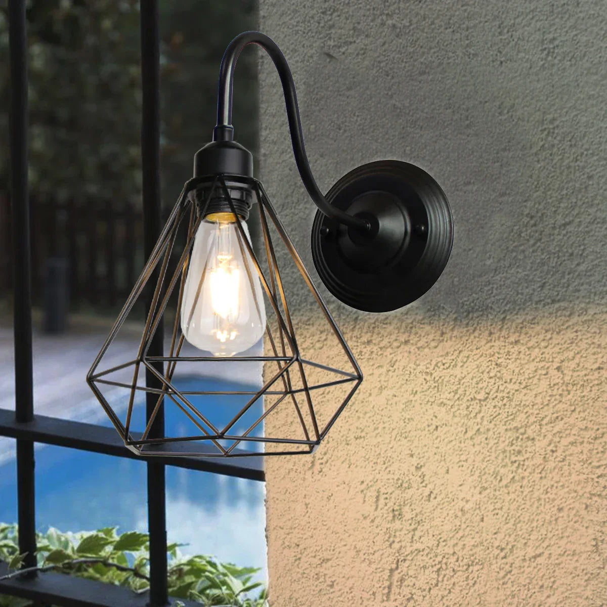 Black Cage Guard Wall Sconce LED Lamp Indoor Retro Lighting Fixture