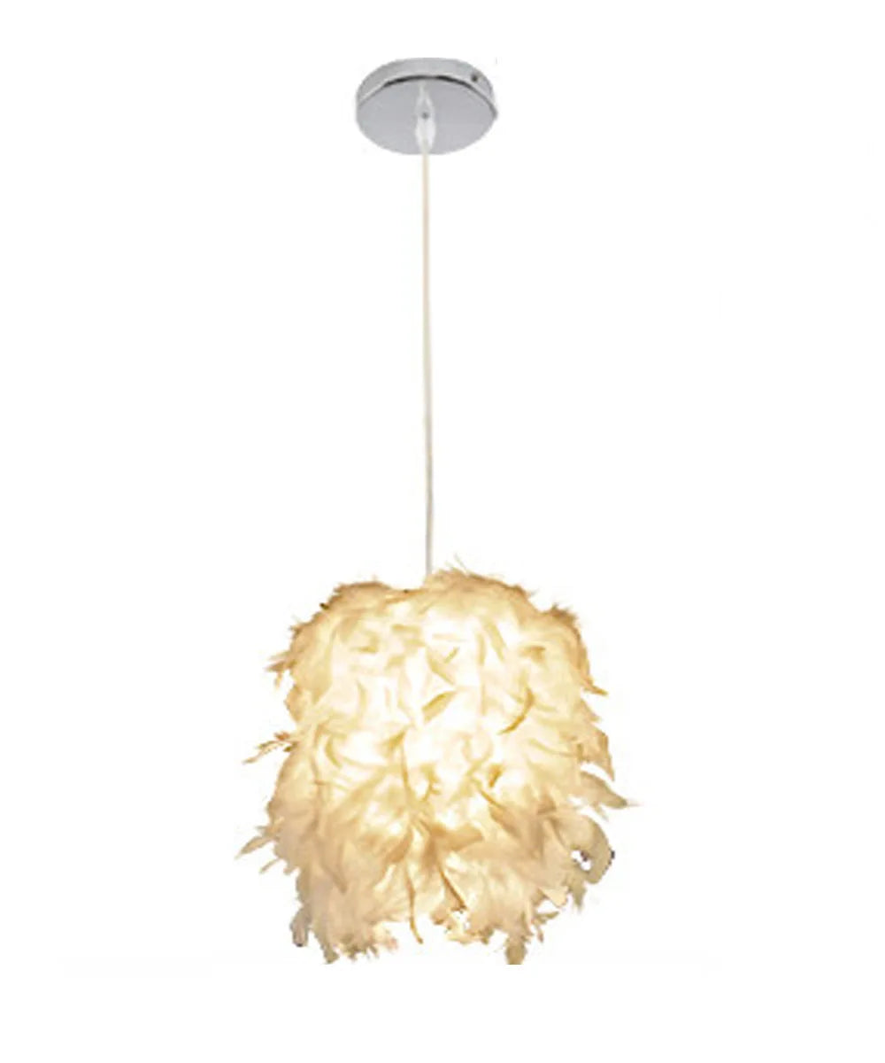 White Feather Pendant Light: Modern Fluffy Shade for Bedroom and Study Room