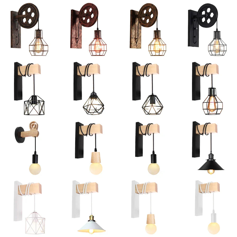 Industrial Pulley Wall Light - Retro Loft Sconce Fixture for Home, Cafe, Bar