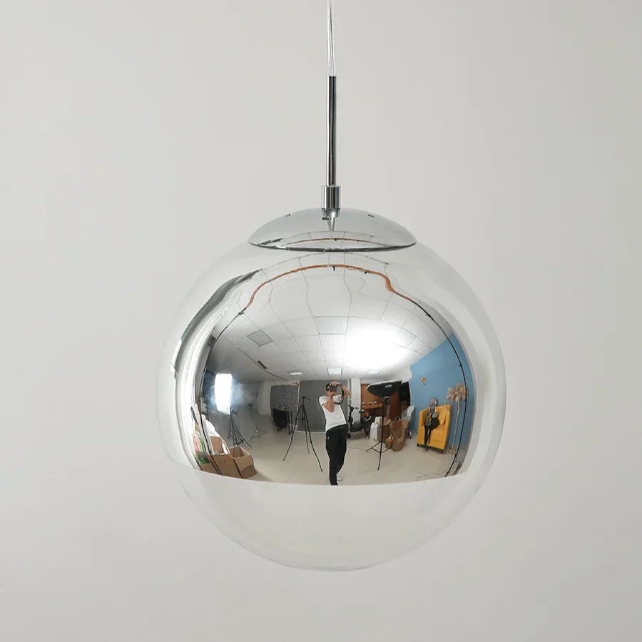 Silver Mirror Ball LED Pendant Light for Kitchen Living Room Bedroom