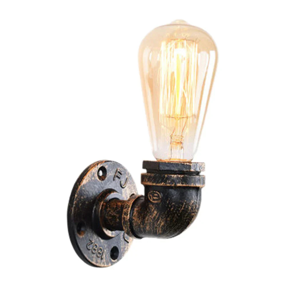 Rustic Iron Water Pipe Wall Sconce Industrial Vintage Bedside Lamp