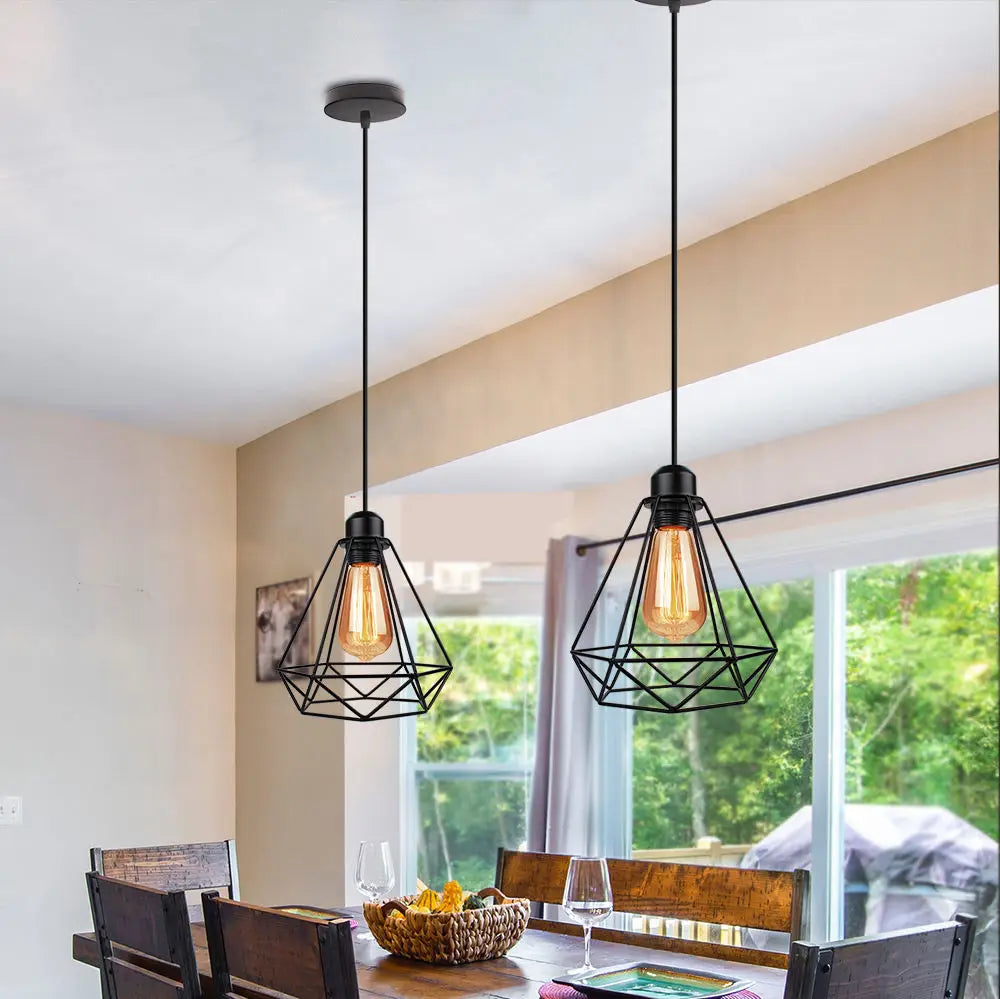 Industrial Vintage Iron Cage Pendant Light for Home Kitchen Living Room Décor