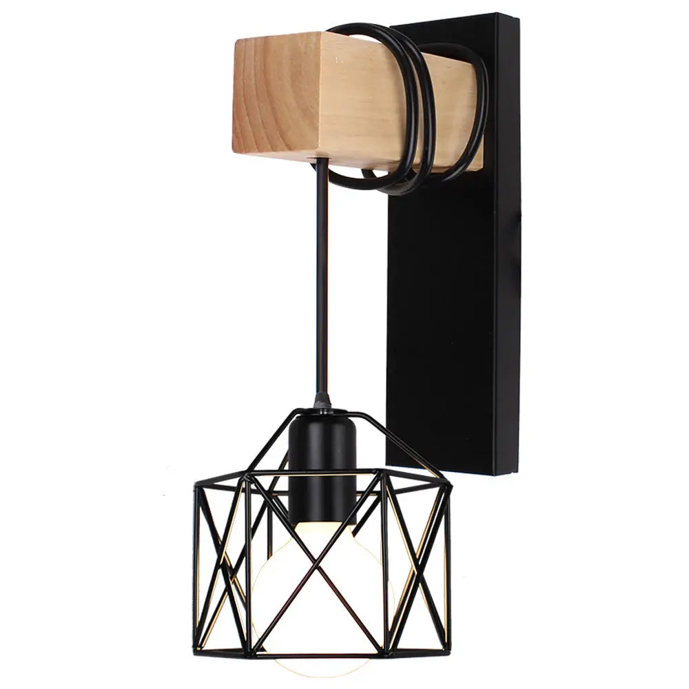 Industrial Iron Wood Wall Lamp E27 Modern Nordic Sconce by for Home Decor Bedroom