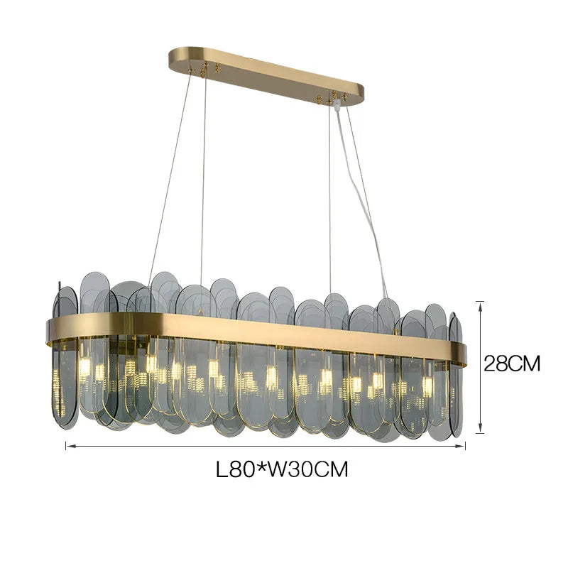 Luxury Gold Metal LED Chandeliers with Adjustable Brightness and Grey/White Glass