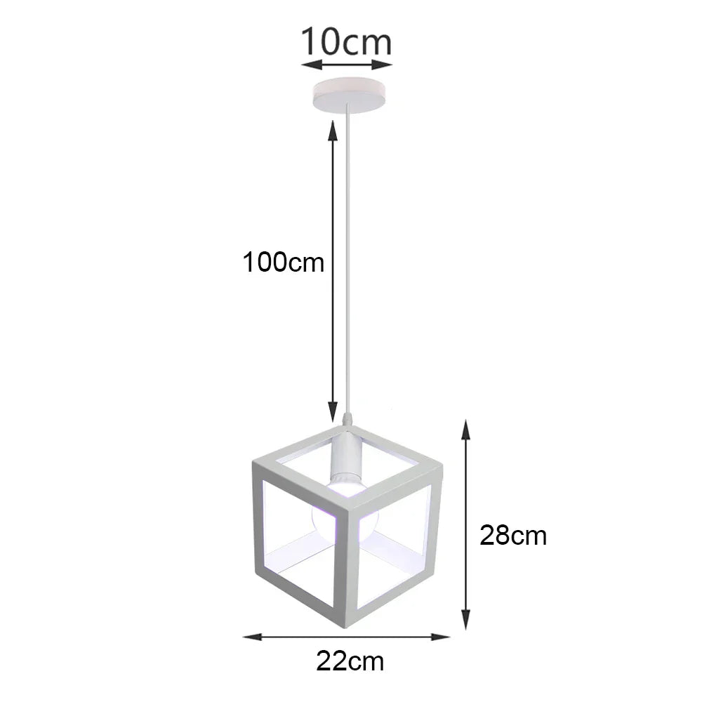 White Cage Industrial Pendant Light Fixture - Modern Loft Hanging Lamp