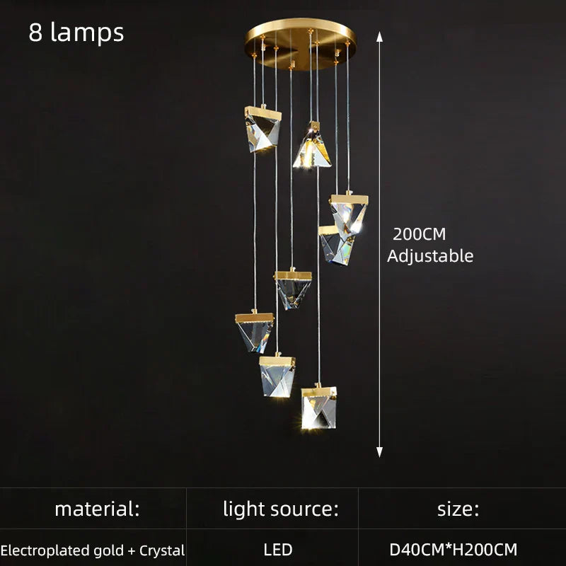 Crystal Square Rhombic LED Chandelier for Duplex Villa Living Room & Restaurant