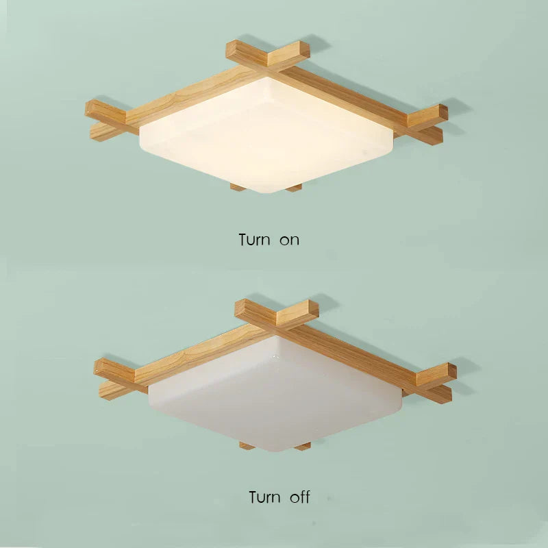 Wood Lampshades Flush Mount Ceiling Light for Living Room Bedroom