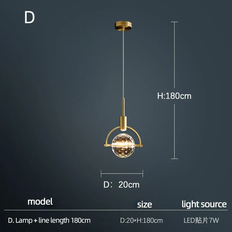 Nordic Crystal Chandelier Pendant for Bedroom Bar, Modern Luxury LED Light