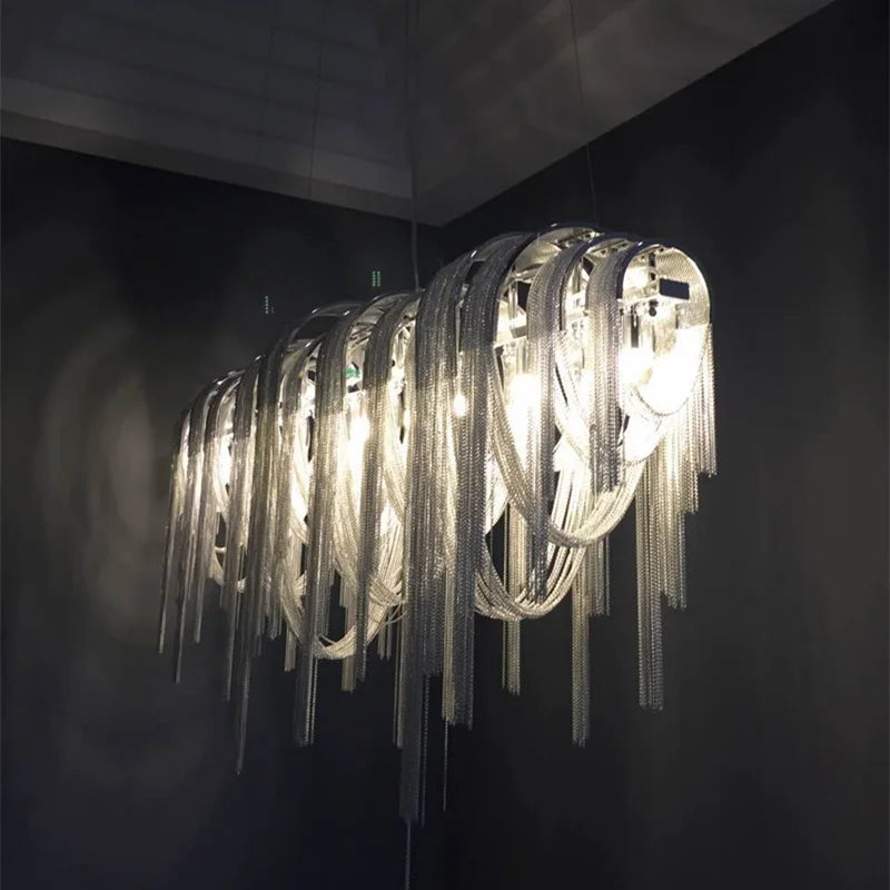 Luxury Tassel LED Chandelier - Elegant Aluminum Chain Pendant Light