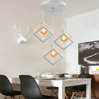 Geometric Cube Pendant Lights Trio Metal Shades Square Ceiling Lamps