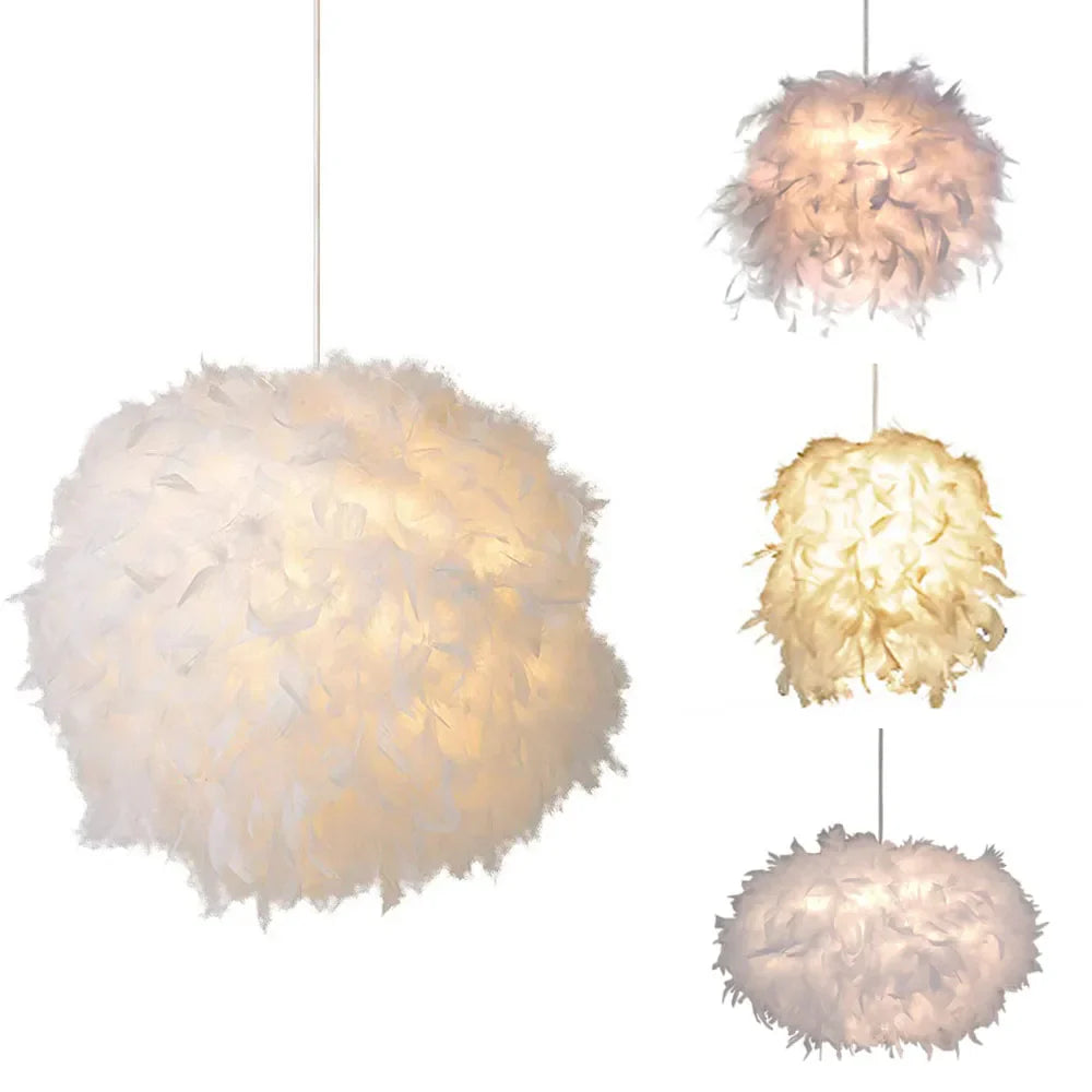 White Feather Pendant Light: Modern Fluffy Shade for Bedroom and Study Room