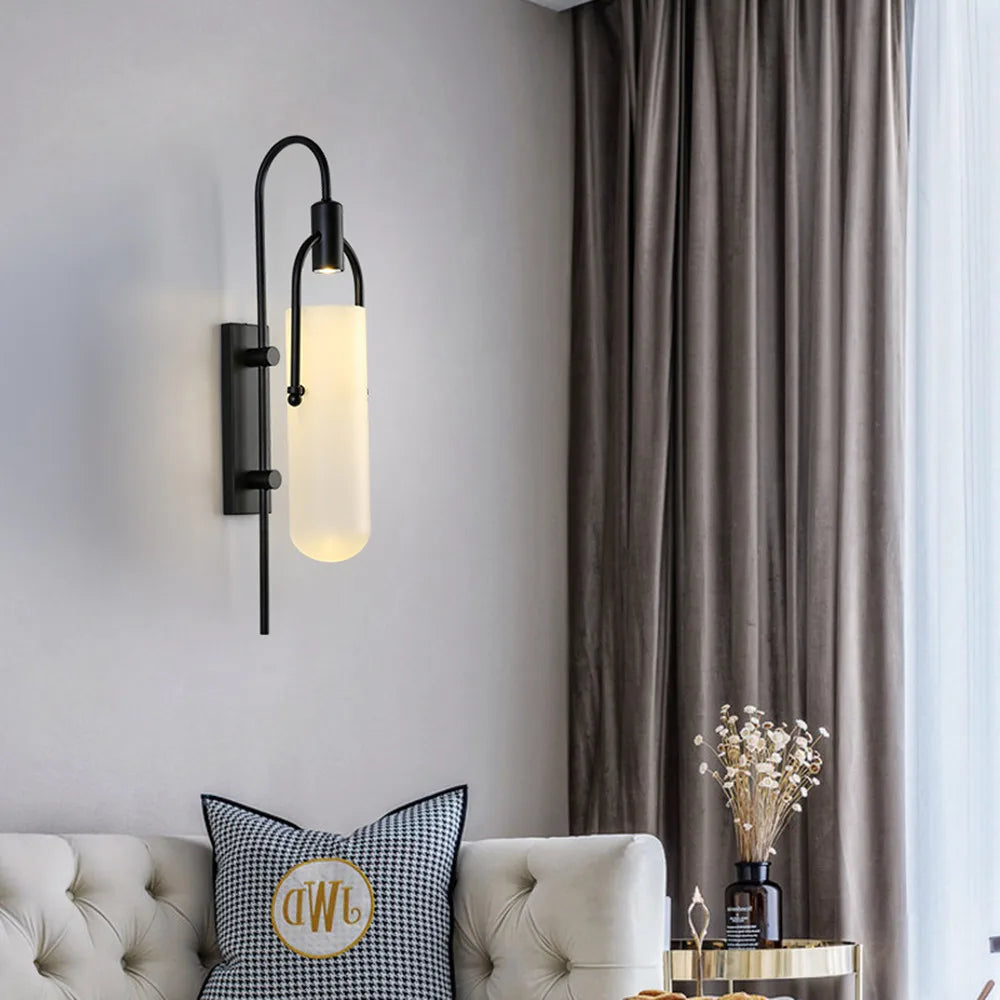 Modern Gold/Black Glass Wall Sconce LED Bedroom Wall Lamp Surface Mount