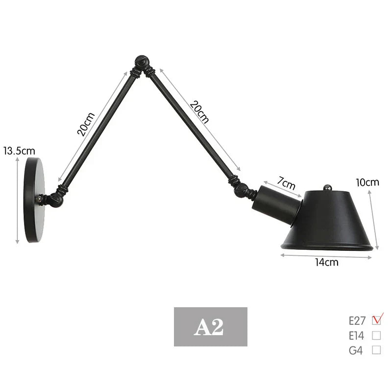 Vintage Iron Wall Sconce Lighting, E27 LED, Black Rustic Arm Wall Lights