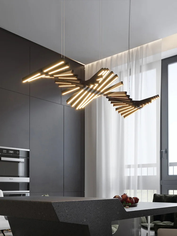 Linear Fishbone Chandelier: Nordic Minimalist Dining Room Office Living Room Lighting