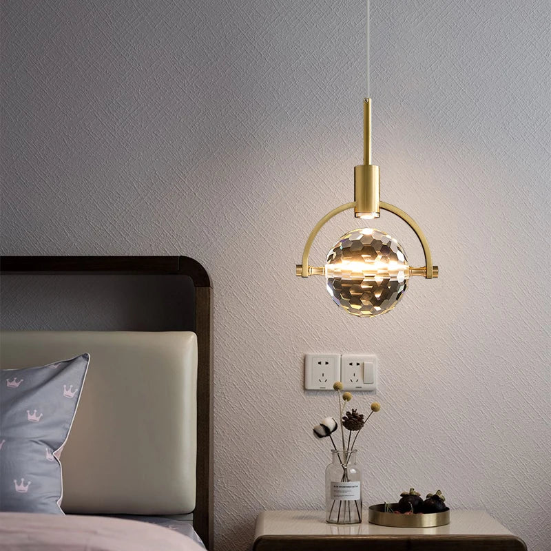 Nordic Crystal Chandelier Pendant for Bedroom Bar, Modern Luxury LED Light