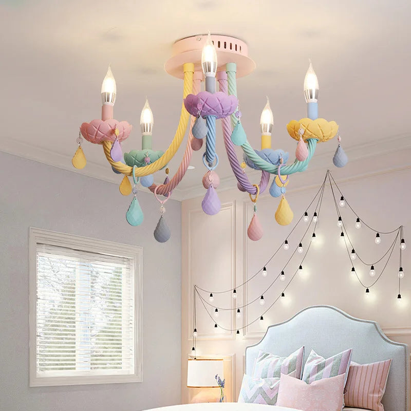 Crystal Princess Chandelier for Children's Bedroom - Rainbow Makaron Lamps
