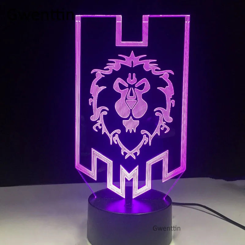 WoW Alliance Tribal Signs 3D LED Night Light Kids Table Lamp Gift