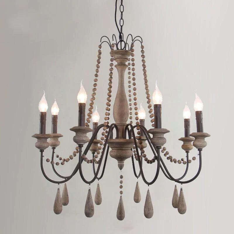 Wooden Retro Loft Chandelier - Mid Century Rustic Lighting for Living Room
