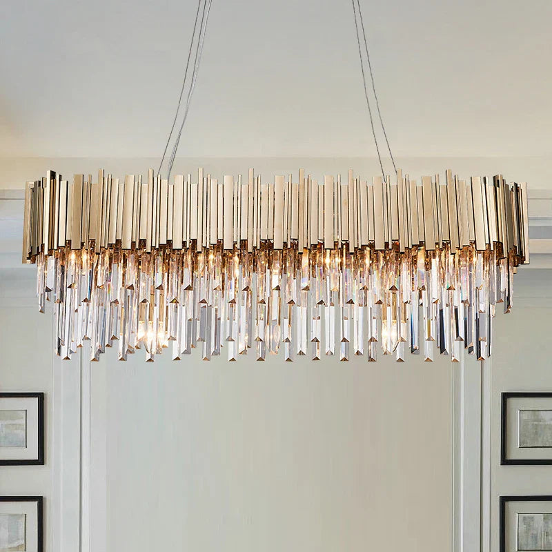 Gold Metal LED Pendant Lights Adjustable Living Room Dining Round Fixture