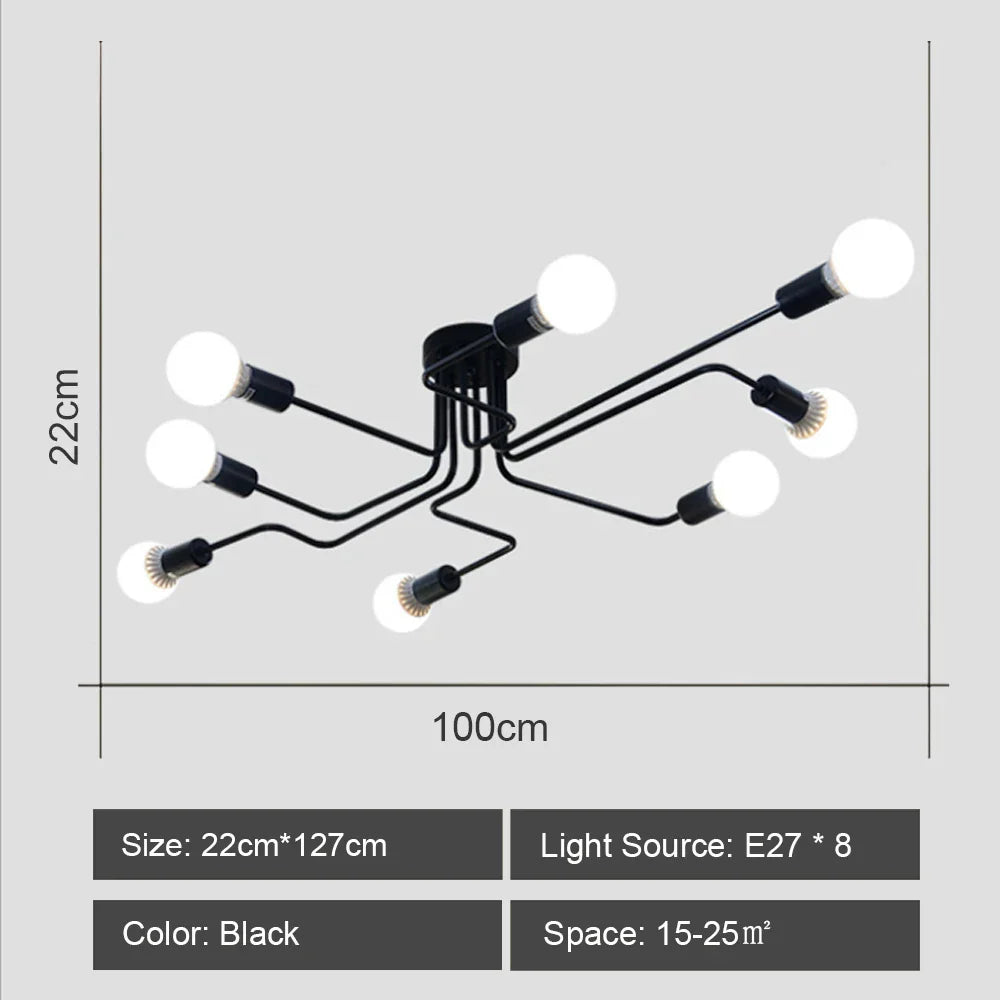 Modern Rod Iron Sputnik Chandelier Vintage Ceiling Lamp for Home Lighting