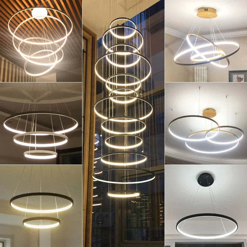 LED Circle Rings Pendant Lights: Modern White/Gold/Black Luster Lamp for Home Lighting