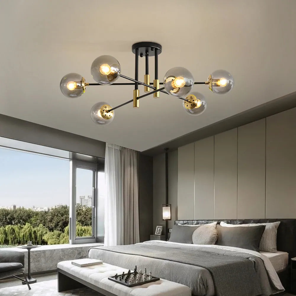 Black & Gold LED Round Ball Chandelier - Elegant Lighting Fixture for Home