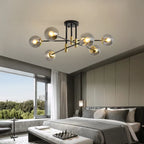 Black & Gold LED Round Ball Chandelier - Elegant Lighting Fixture for Home