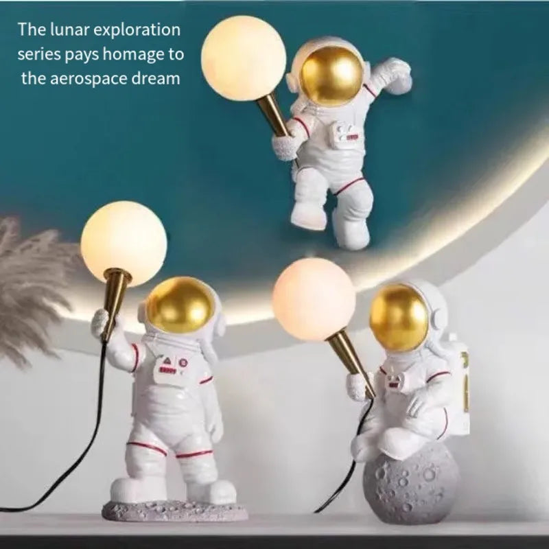 Astronaut LED Table Lamp: Modern Resin Desk Light for Kids Room, Space-themed Decor