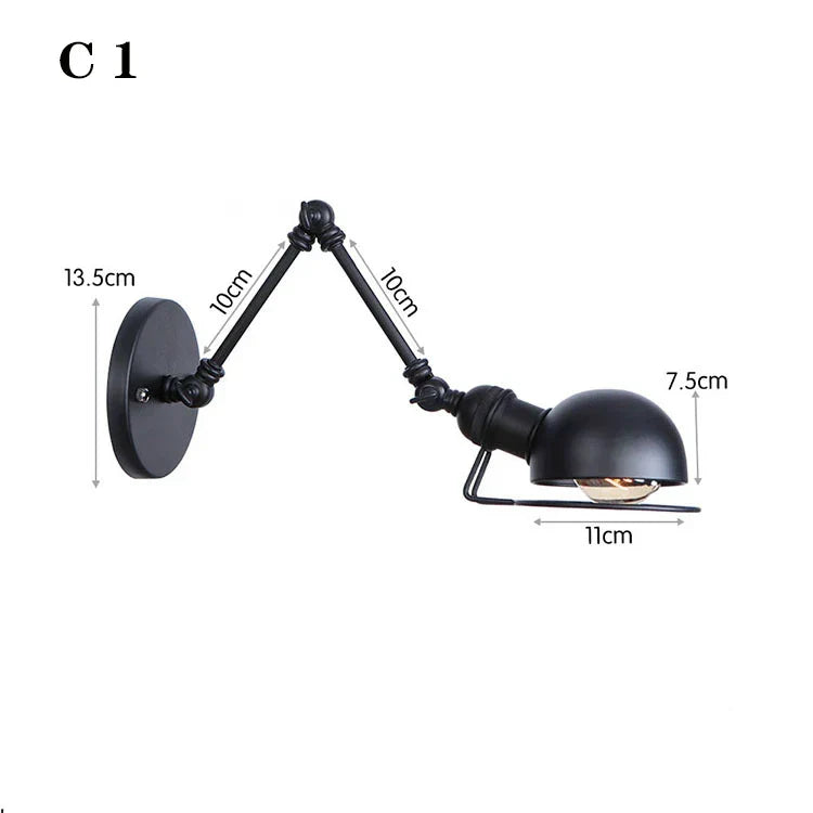 Vintage Loft Adjustable Wall Lamp Black Swing Arm Sconce Wall Lights