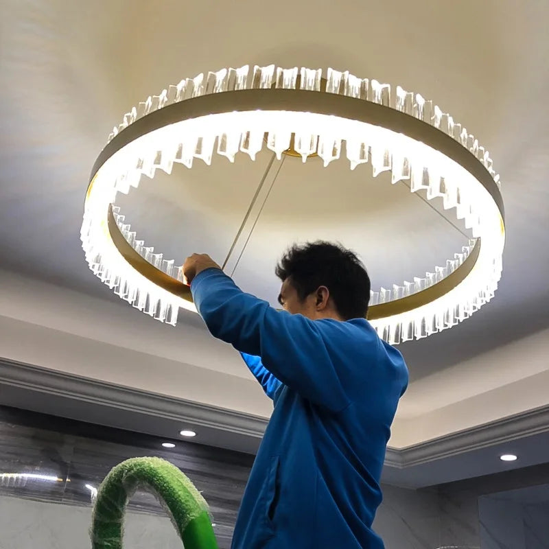 Crystal Chandelier LED Ring Lamp for Dining Room Center Living Restaurant Decor