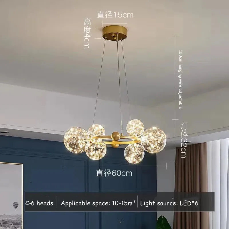Nordic Glass Bubble LED Chandelier: Modern Parlor Dining Room Lighting for Romantic Atmosphere