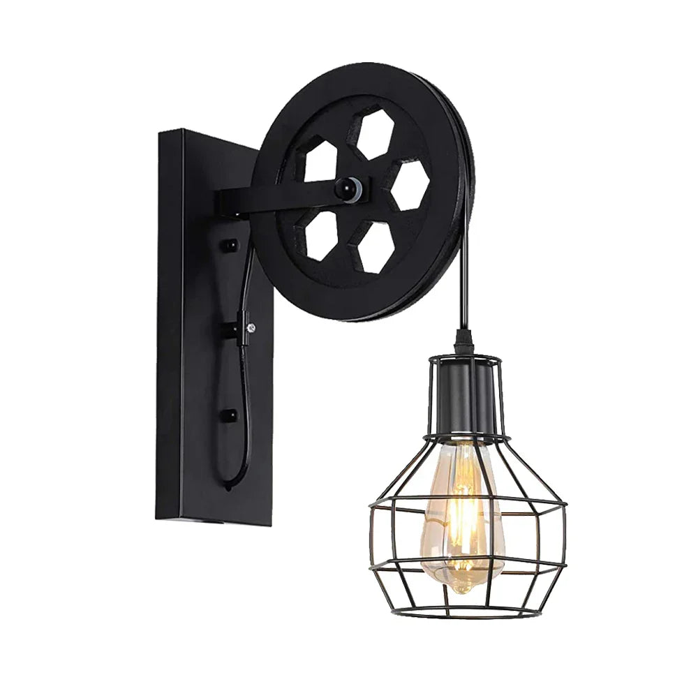 Industrial Pulley Wall Light - Retro Loft Sconce Fixture for Home, Cafe, Bar