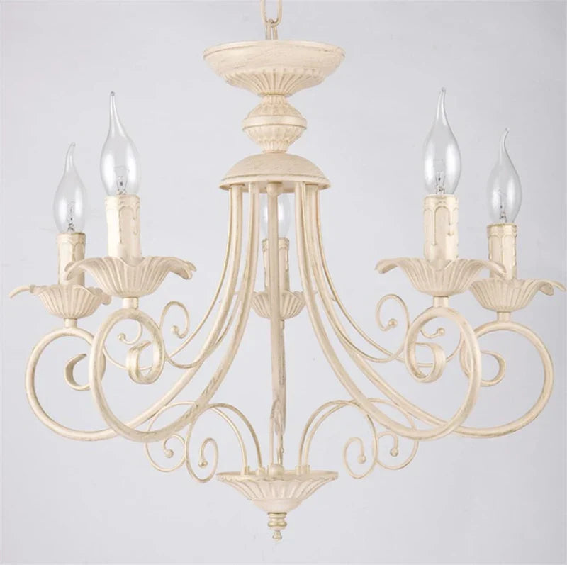 Retro Beige Black Chandelier - American Candle Lamp Iron Suspension Fixtures