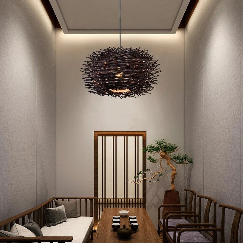 Rattan Wicker Bird Nest Chandelier - Modern Handmade Suspension Lighting