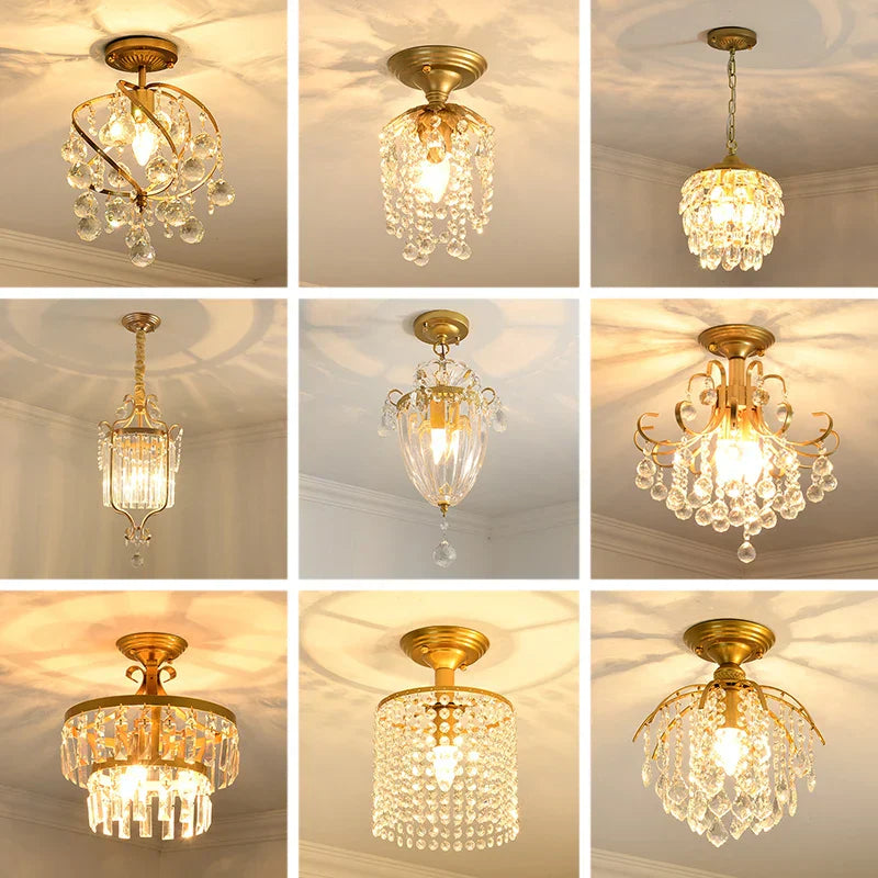 Gold Crystal Round Ceiling Chandelier for Living Room LED Light Fixtures