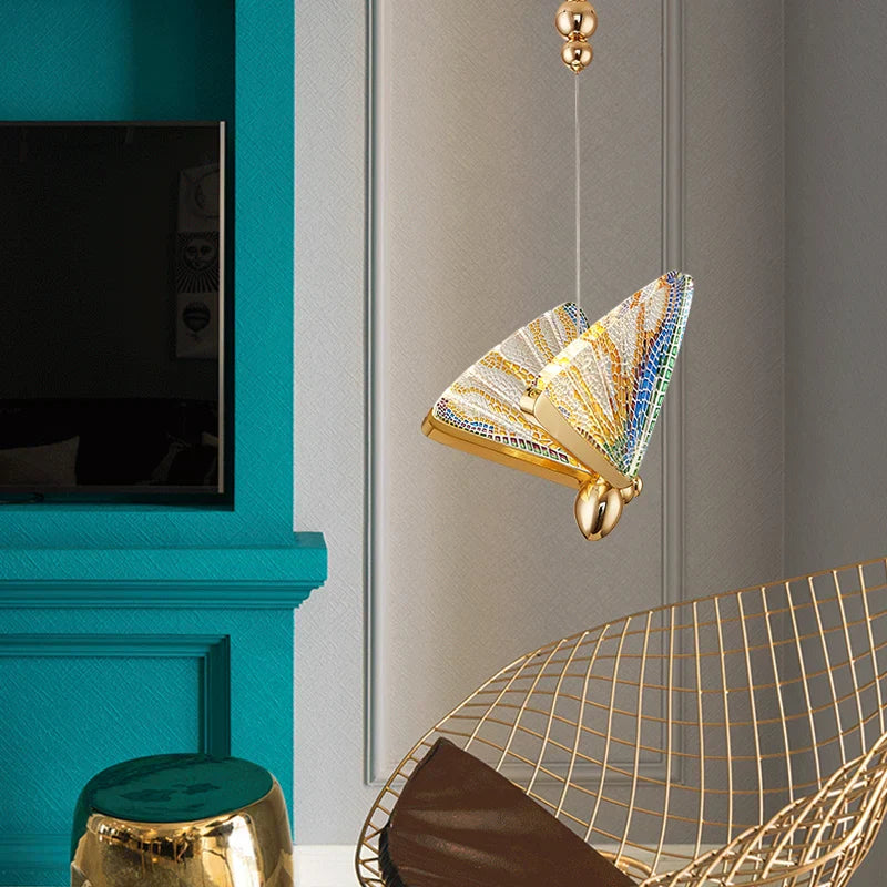 LED Butterfly Pendant Light for Living Room Chandelier - Colorful Acrylic Insect Fixture