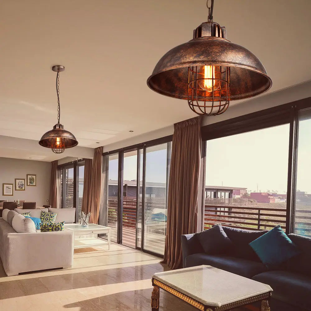 Retro Iron Pendant Light: Vintage Industrial Hanging Lamp for Home Decor