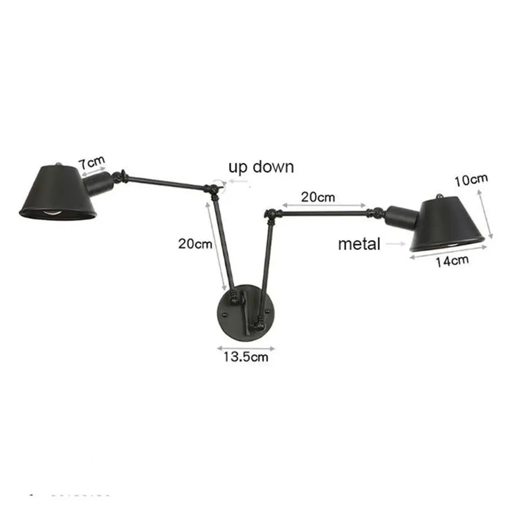Double Swing Arm Wall Lights Bedside Sconce E27 Lighting Decor