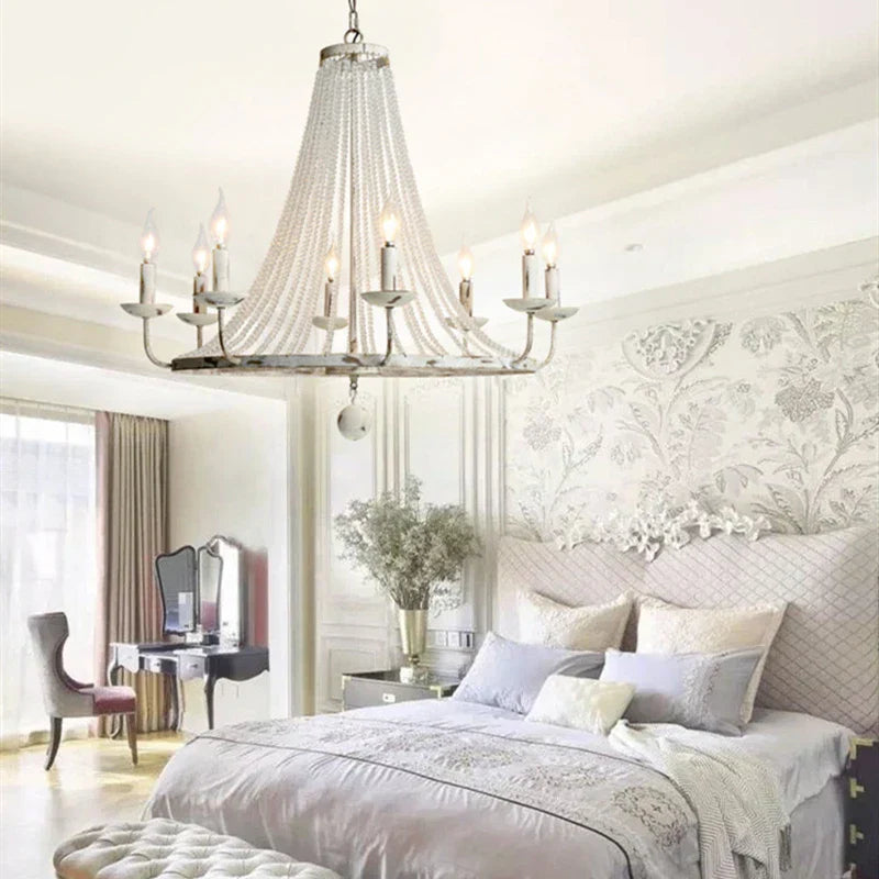 Vintage Ceiling Chandelier E14 Antique White Pendant Lamp for Bedroom, Living Room, Shops