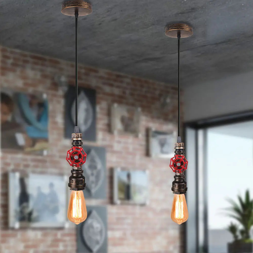 Industrial Iron Water Pipe Pendant Light - Retro E27 LED Hanging Lamp