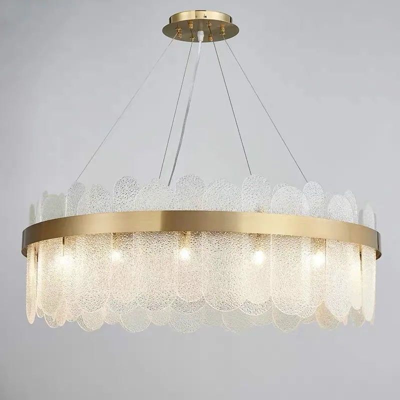 Luxury Gold Metal LED Chandeliers with Adjustable Brightness and Grey/White Glass