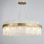 Luxury Gold Metal LED Chandeliers with Adjustable Brightness and Grey/White Glass