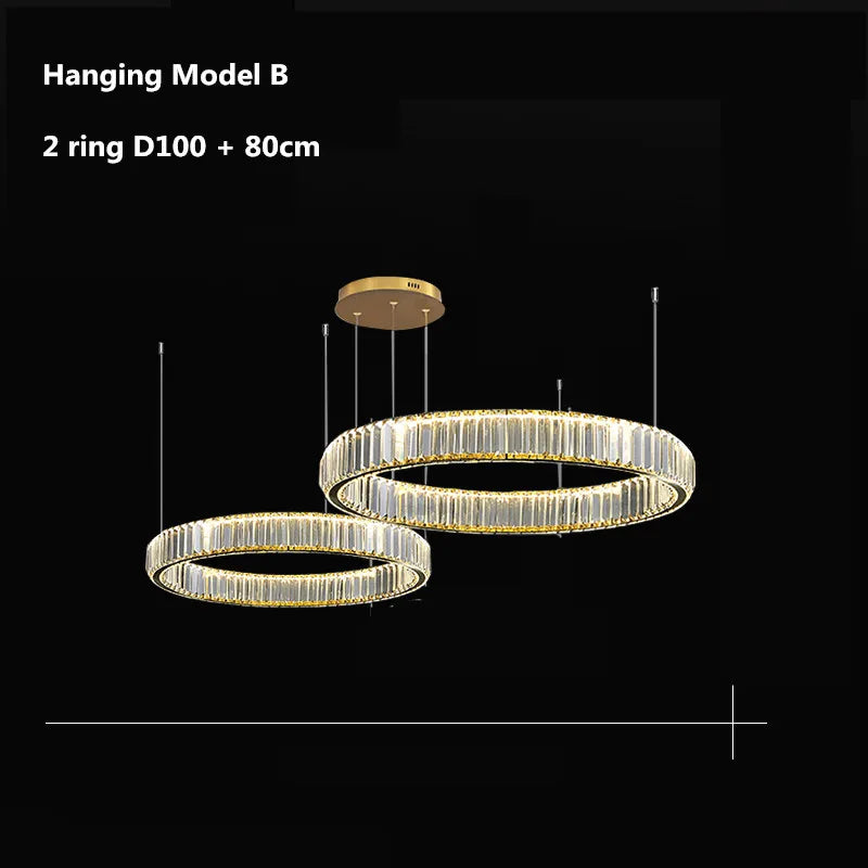 Luxury Crystal LED Chandelier: Dimmable Circle Droplight for Villa Stairs & Living Room