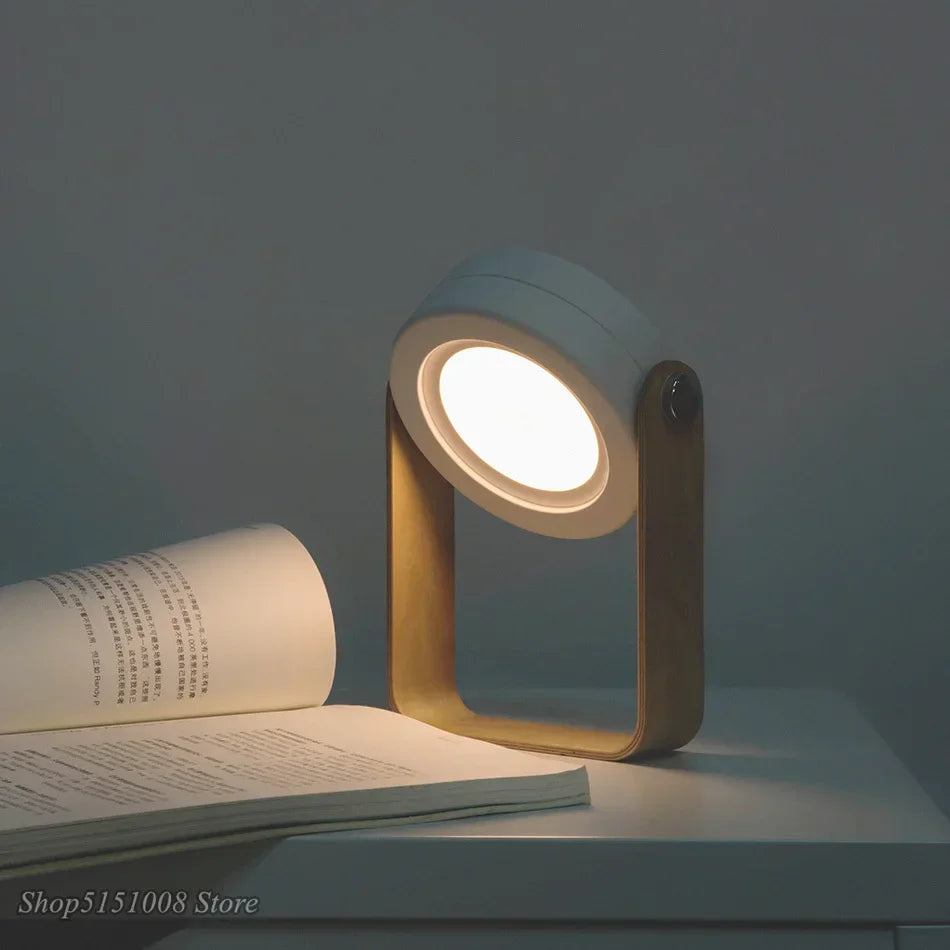 Wood Handle Foldable Night Light LED Table Lamp - USB Rechargeable