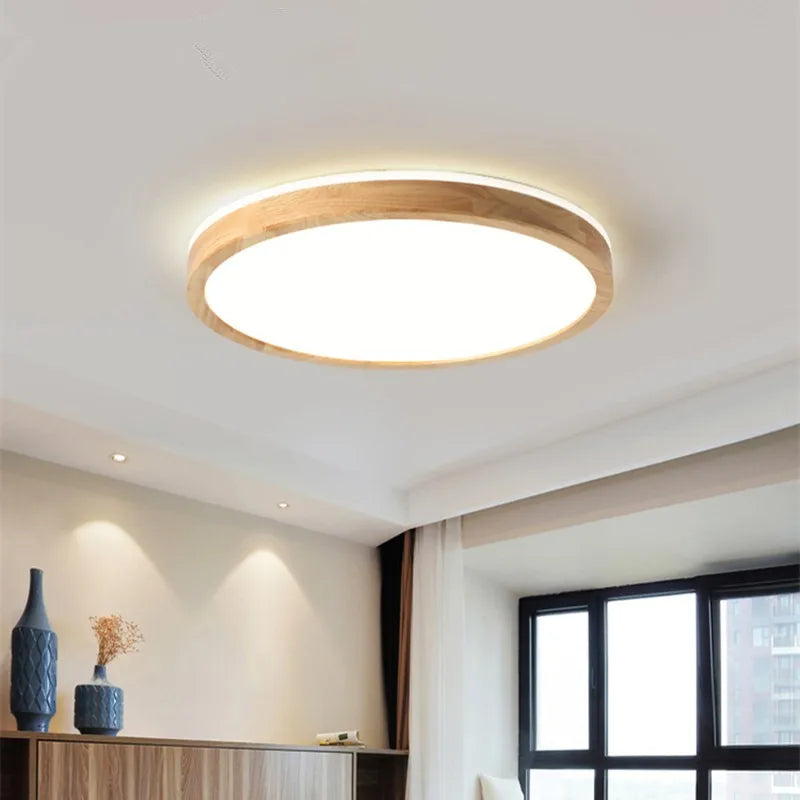 Nordic Wood Ceiling Light Ultra-thin LED Modern Bedroom Lamp