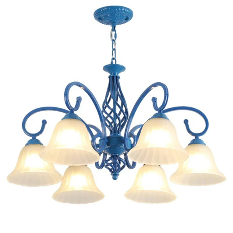Vintage Blue Chandelier with Glass Lampshade for Home Lighting