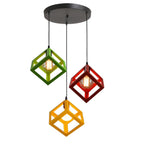 Geometric Cube Pendant Lights Trio Metal Shades Square Ceiling Lamps
